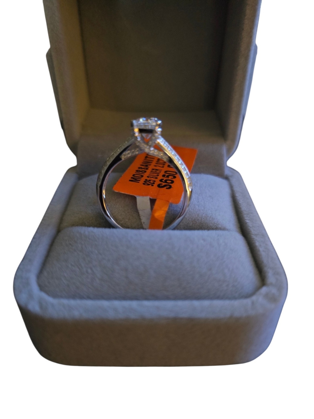 Silver Solitaire Engagement Ring with Moisannite Accent
